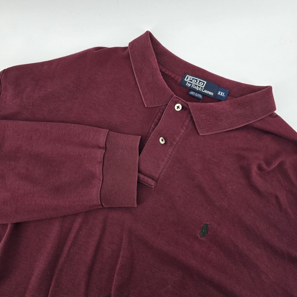Men Polo Ralph Lauren Burgundy Polo Shirt Size XXL Long Sleeve Soft Casual